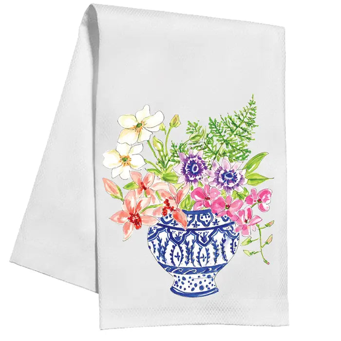 Blue and White Pedestal Florals Kitchen Towel