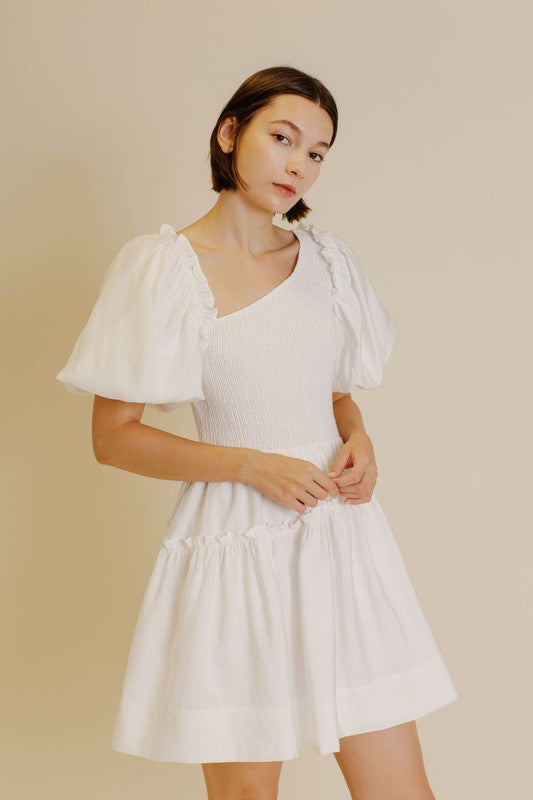 Asymmetrical Smocked Mini Dress