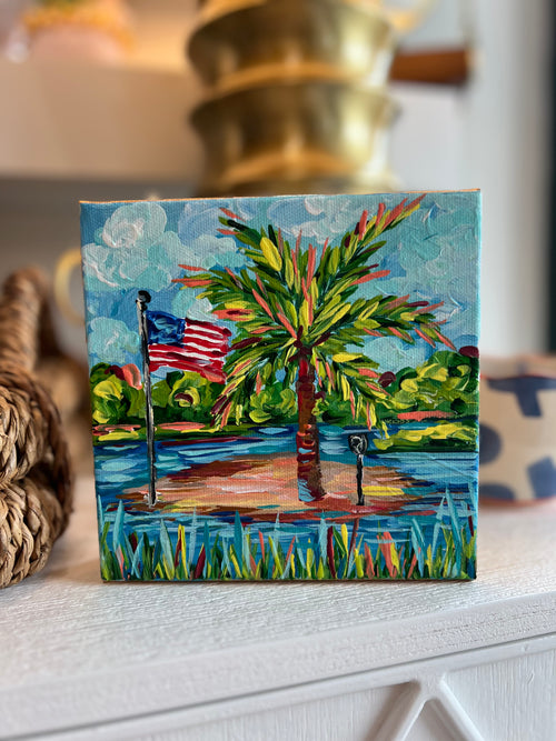 Palm Tree Island Block Canvas