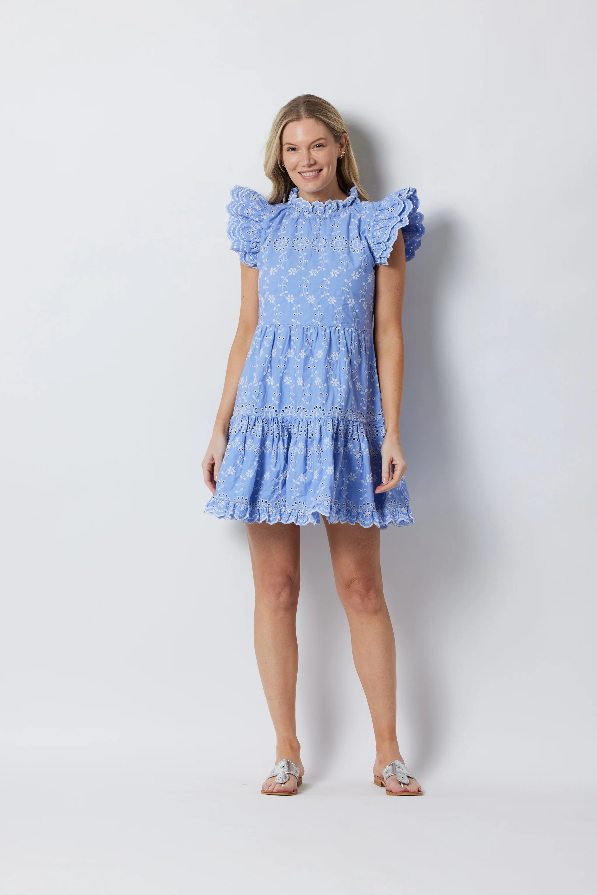 Hydrangea Eyelet Flutter Dress