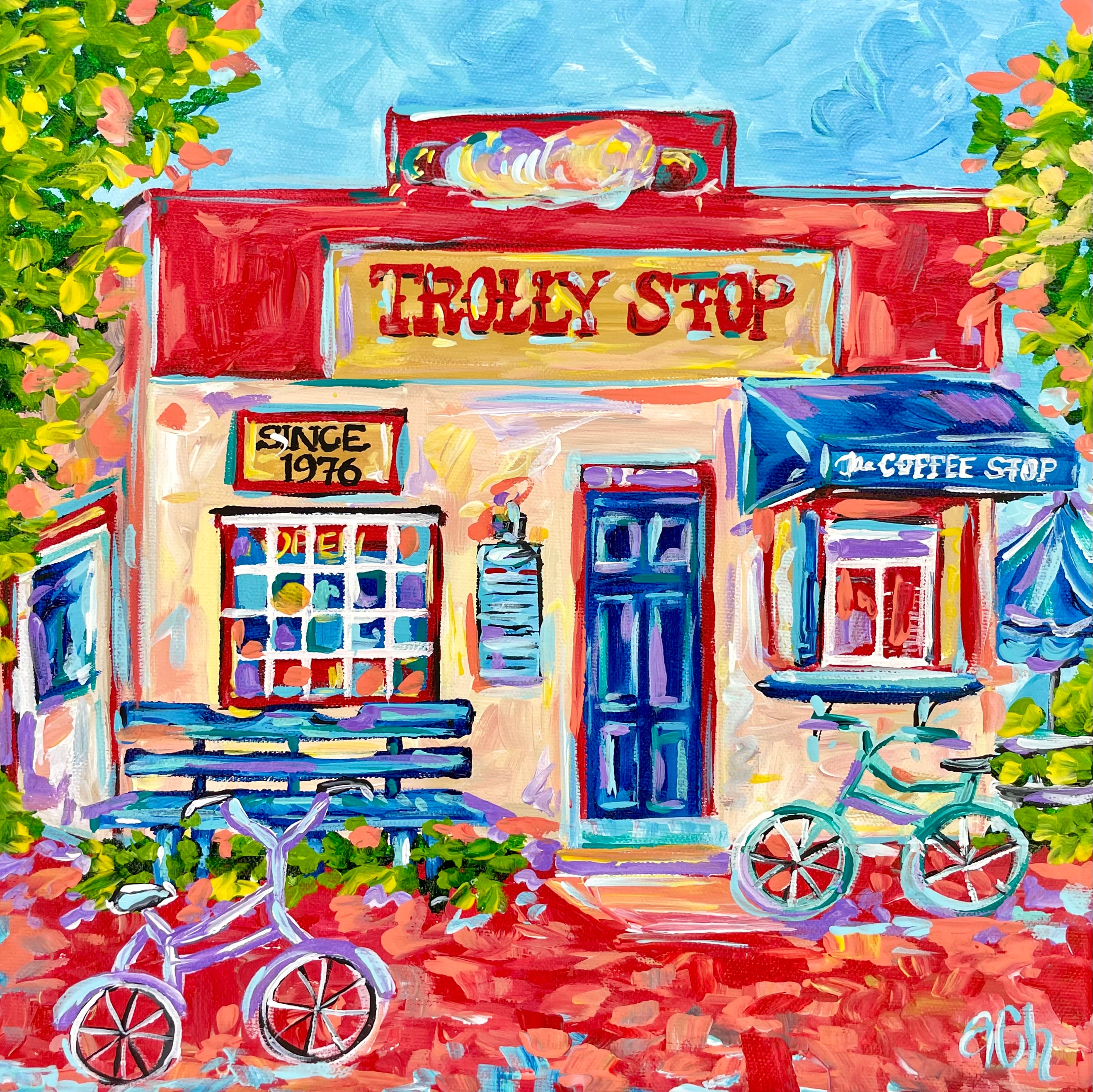 Trolly Stop Original 12x12 Painting