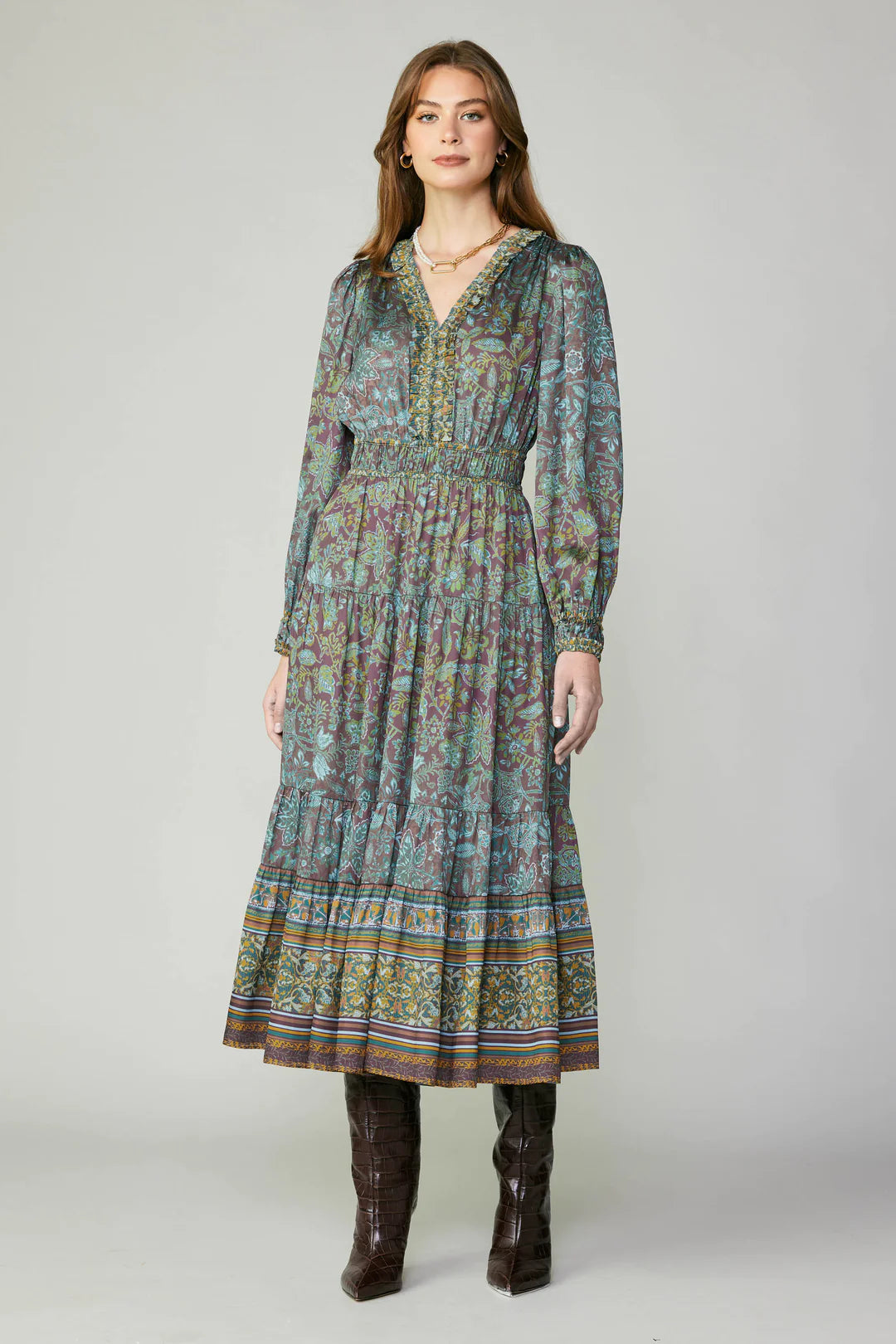 Border Floral Midi Dress