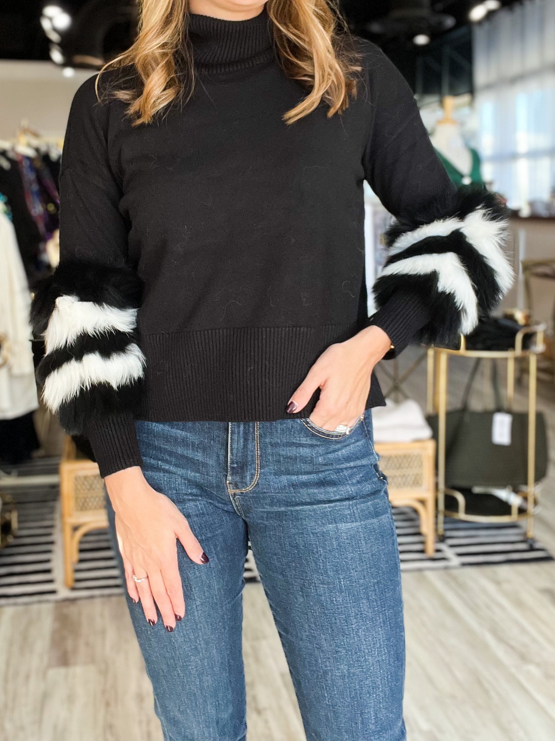 Fur Sleeve Sweater