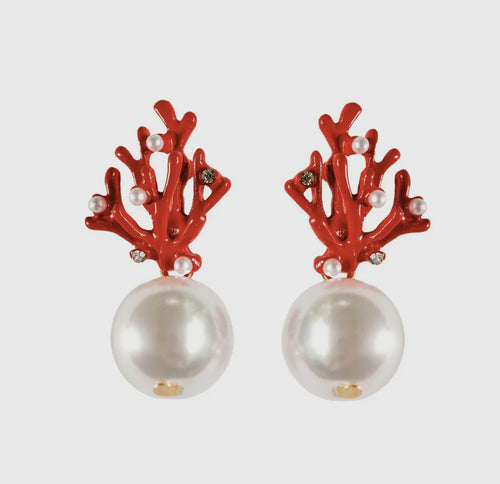 Pearl & Red Coral Earrings
