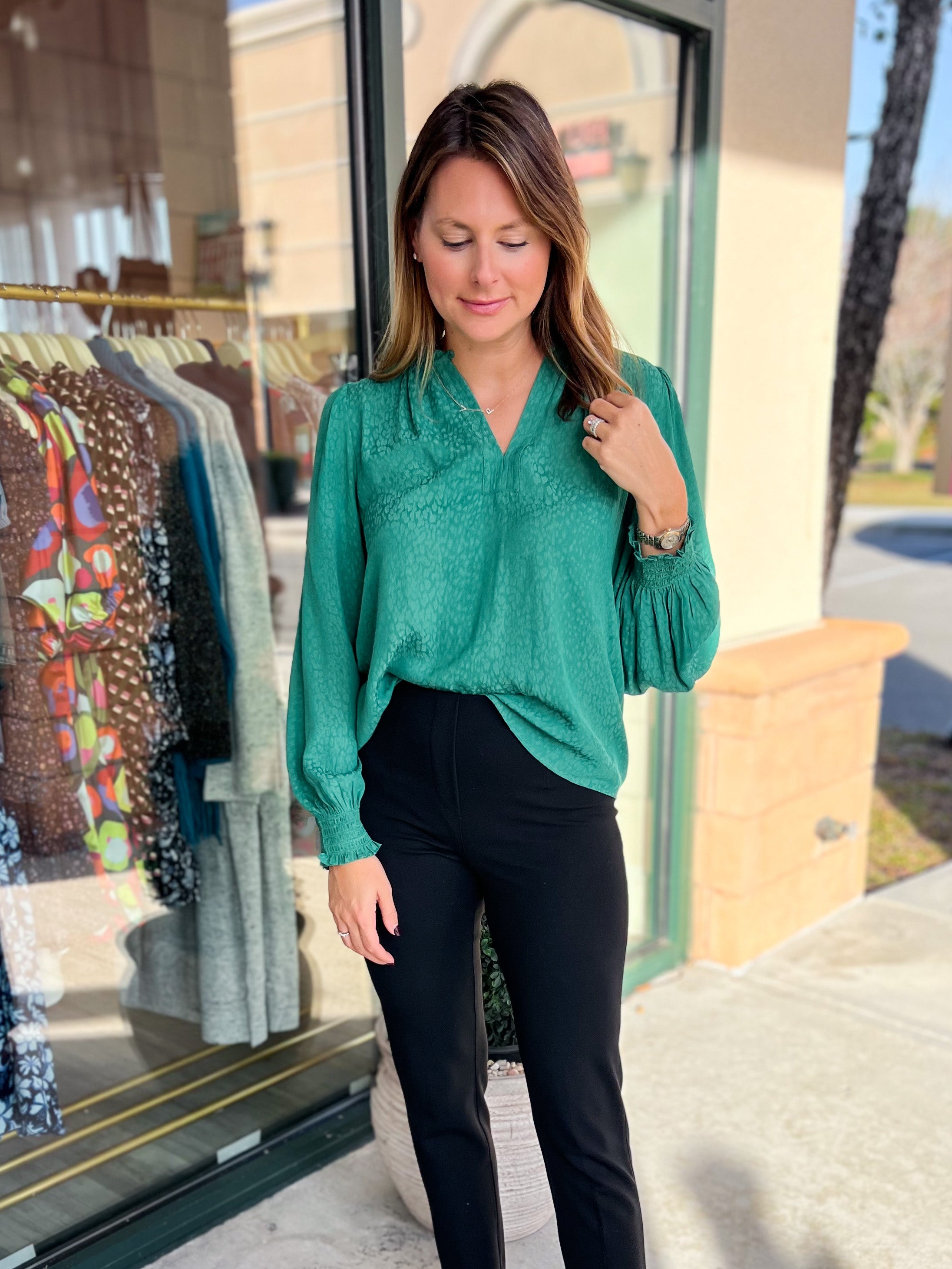 Emerald Jaquard Top