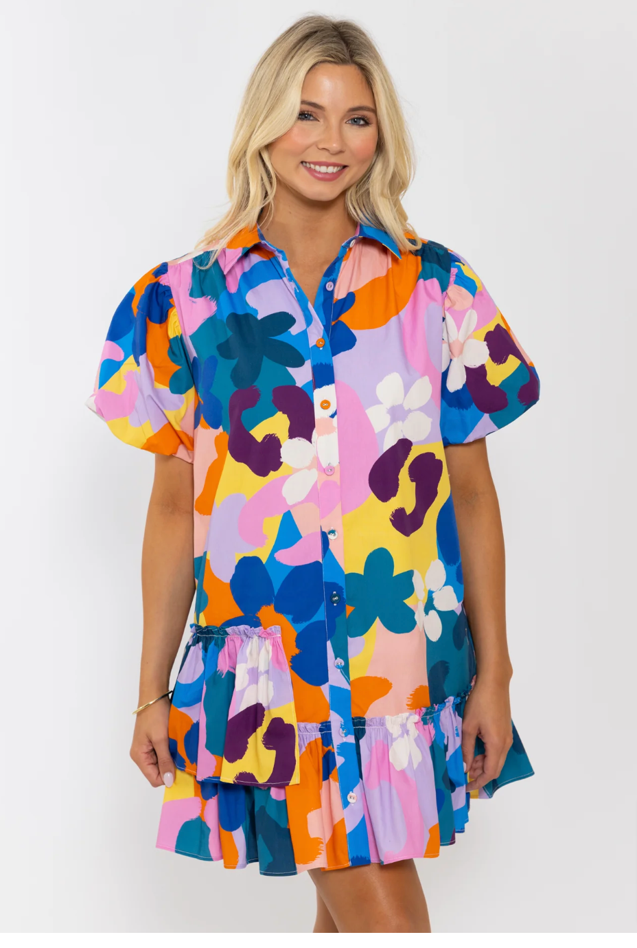 Vibrant Abstract Puff Dress