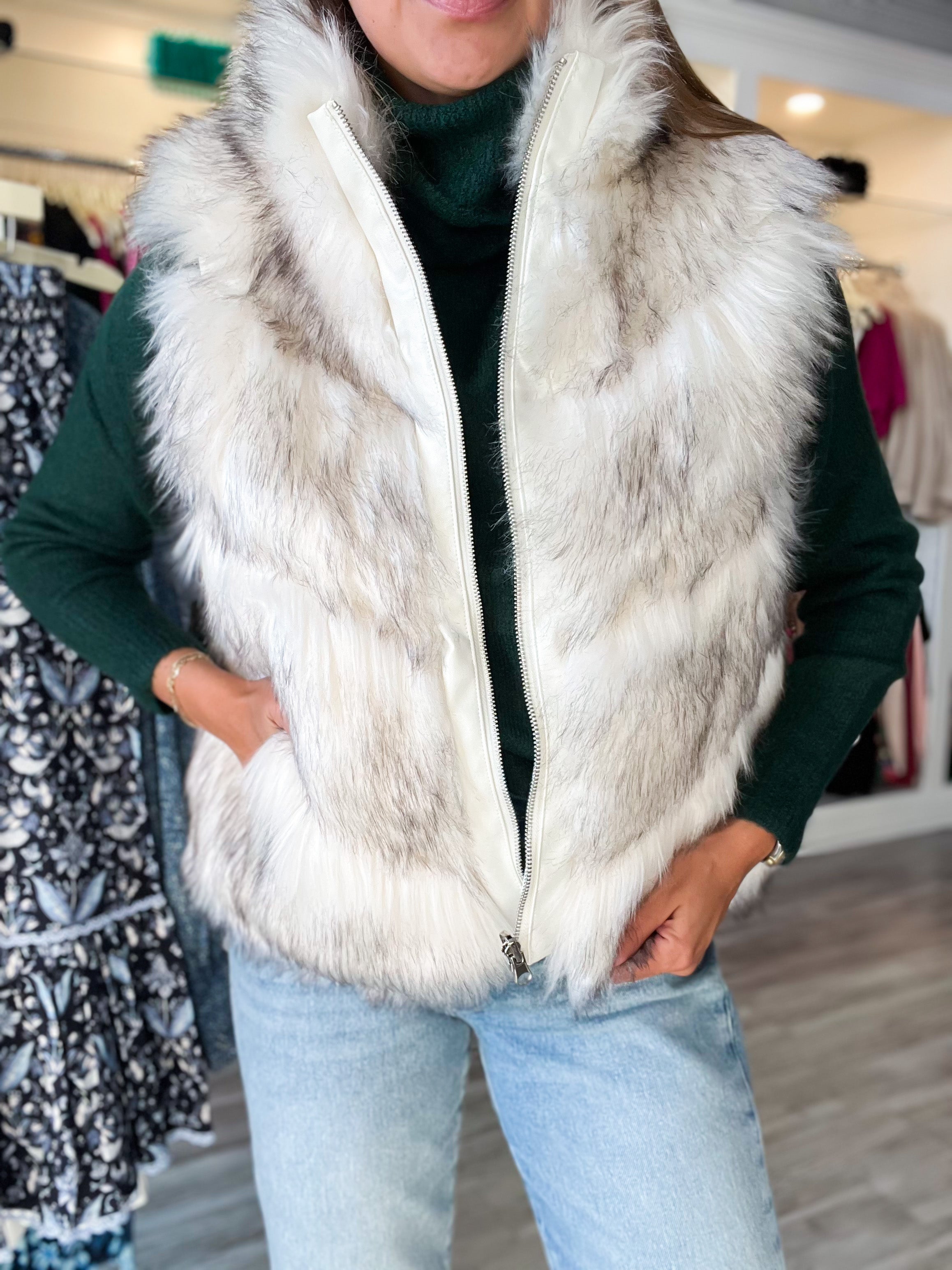 Reversible Faux Fur Vest in Ivory