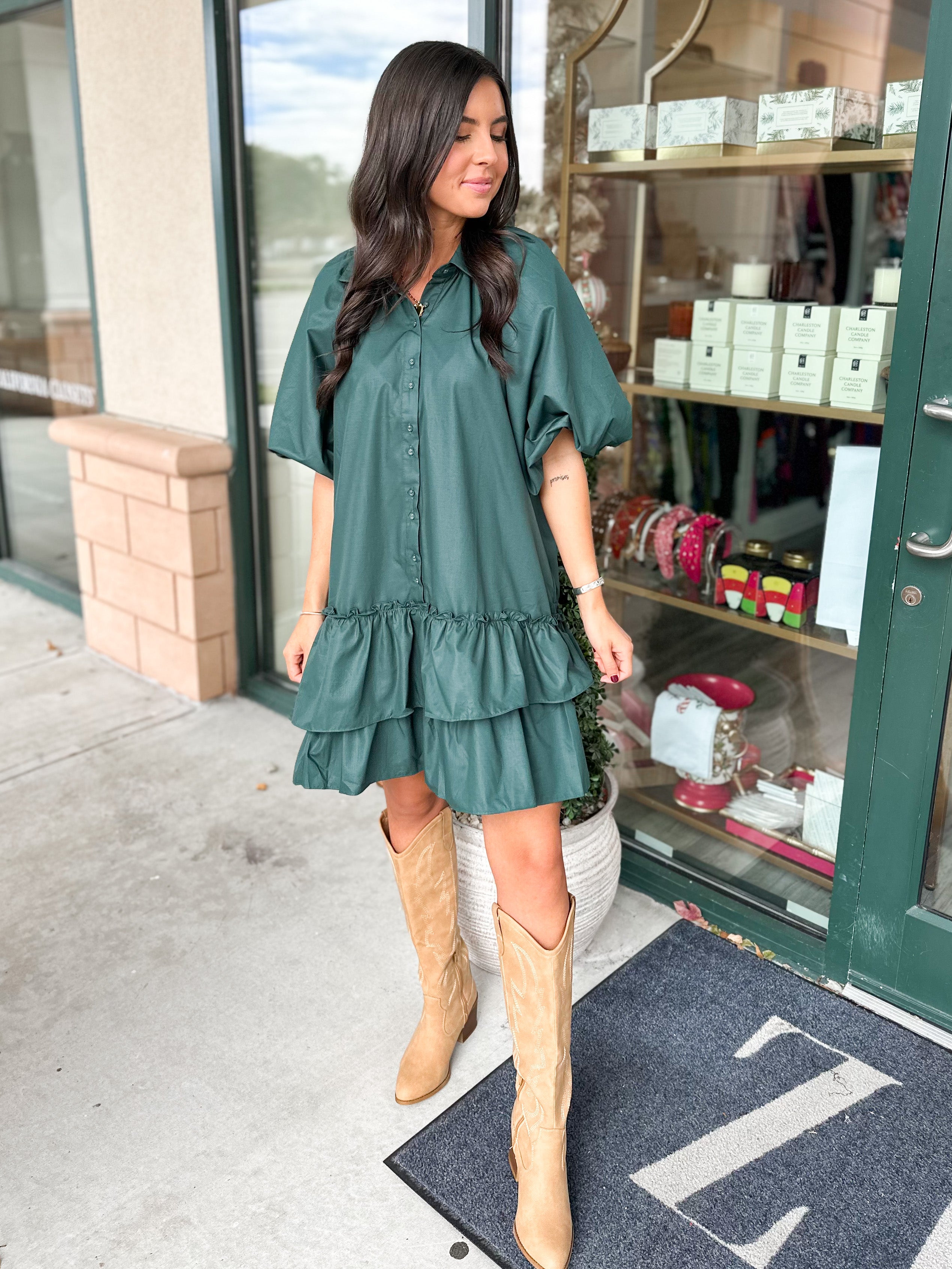 Hunter Button Flounce Dress