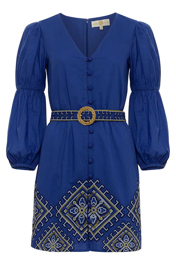 Jamey Dress in Royal Cross Stitch