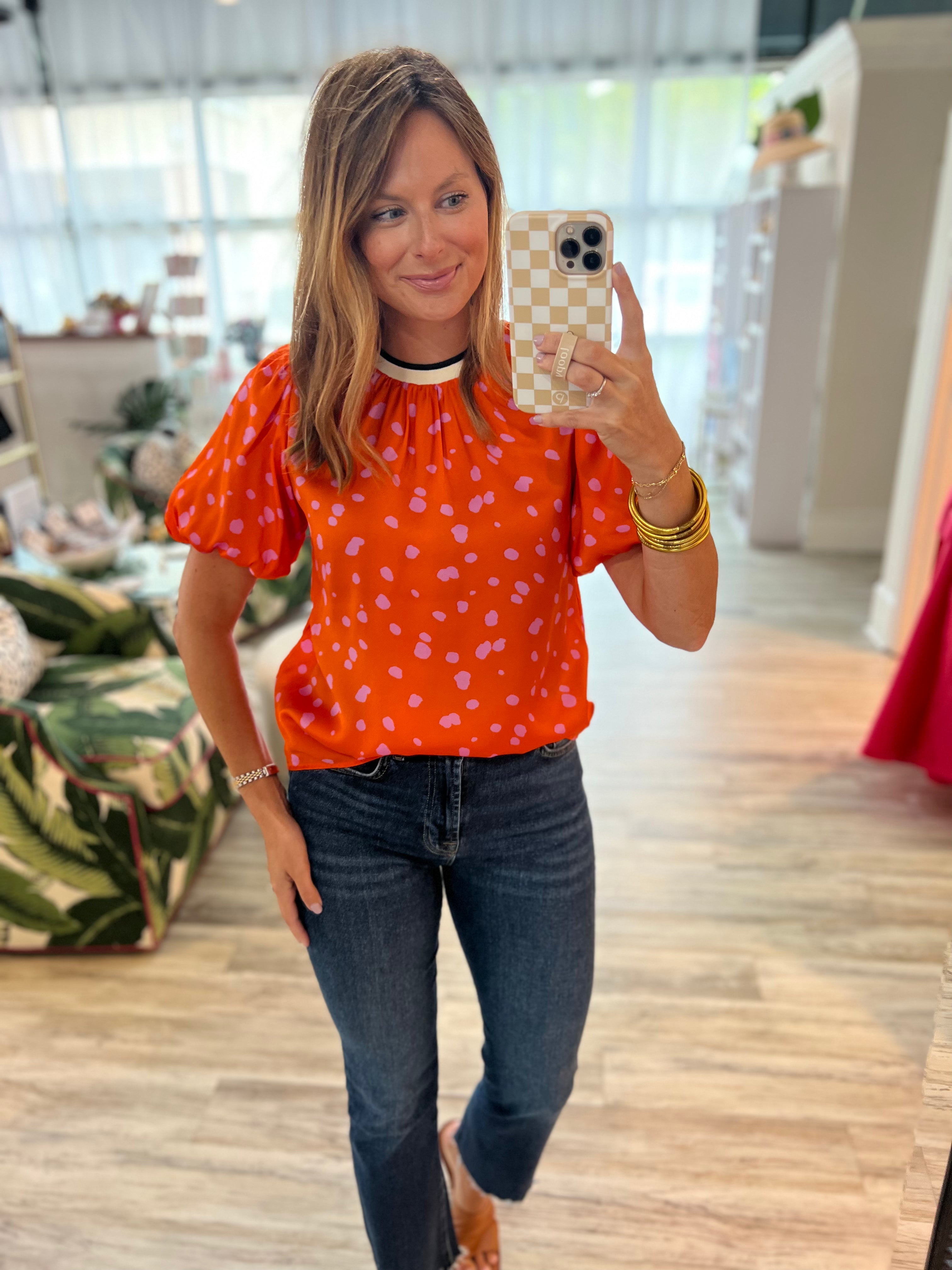 Puff Sleeve Dotted Top