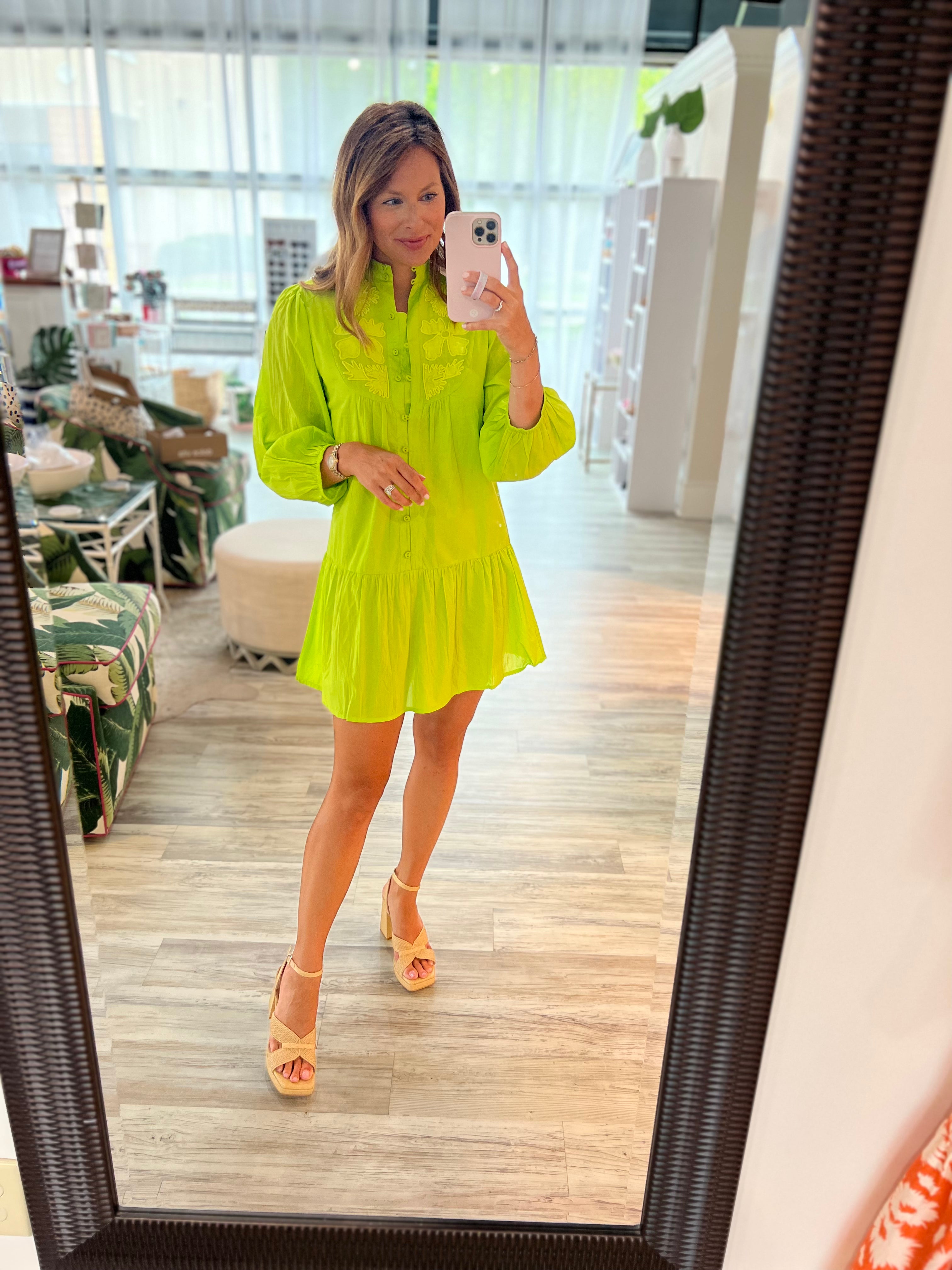 Gigi Dress in Hot Lime