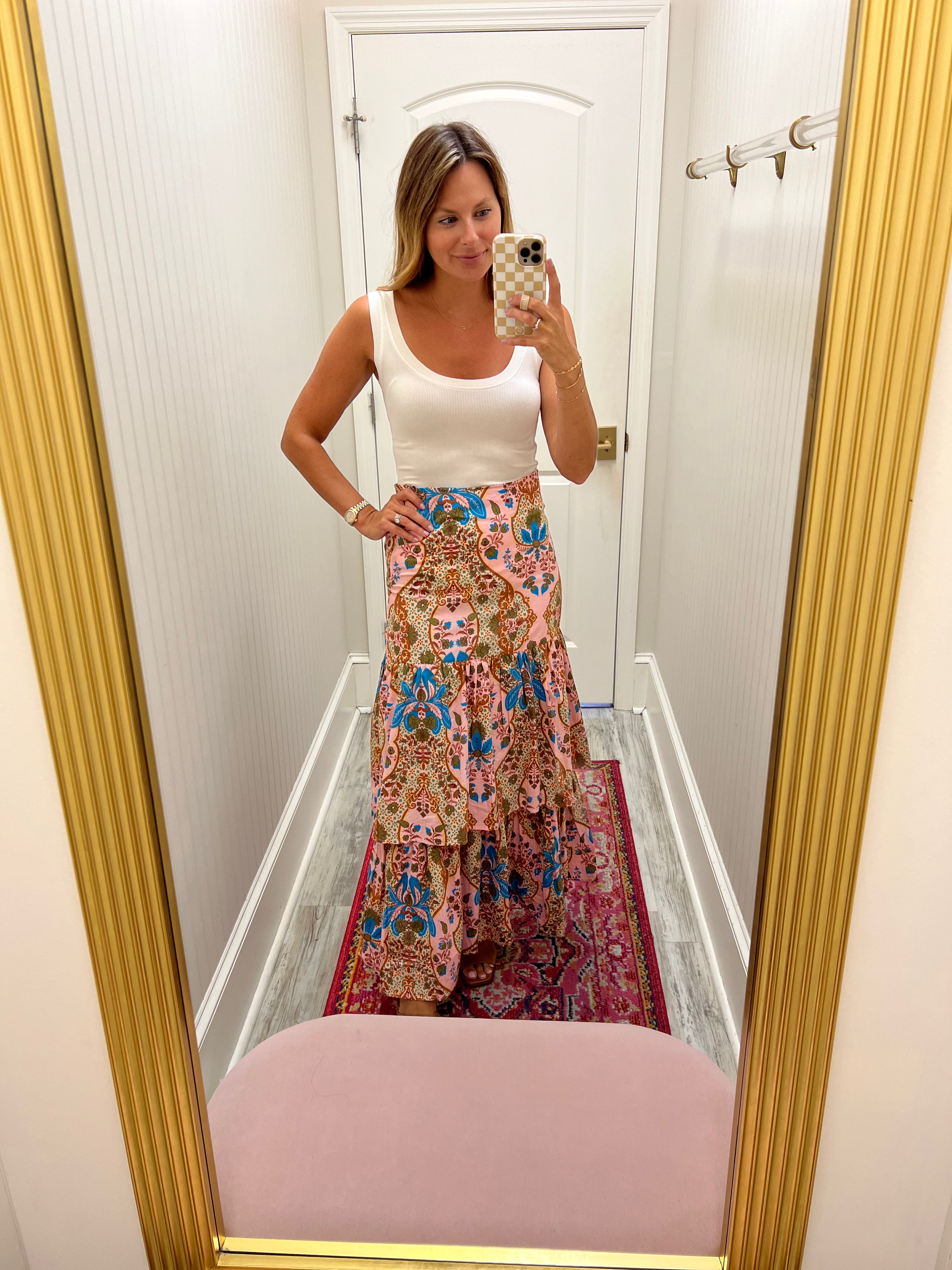 Amelia Skirt in Teal Paisley