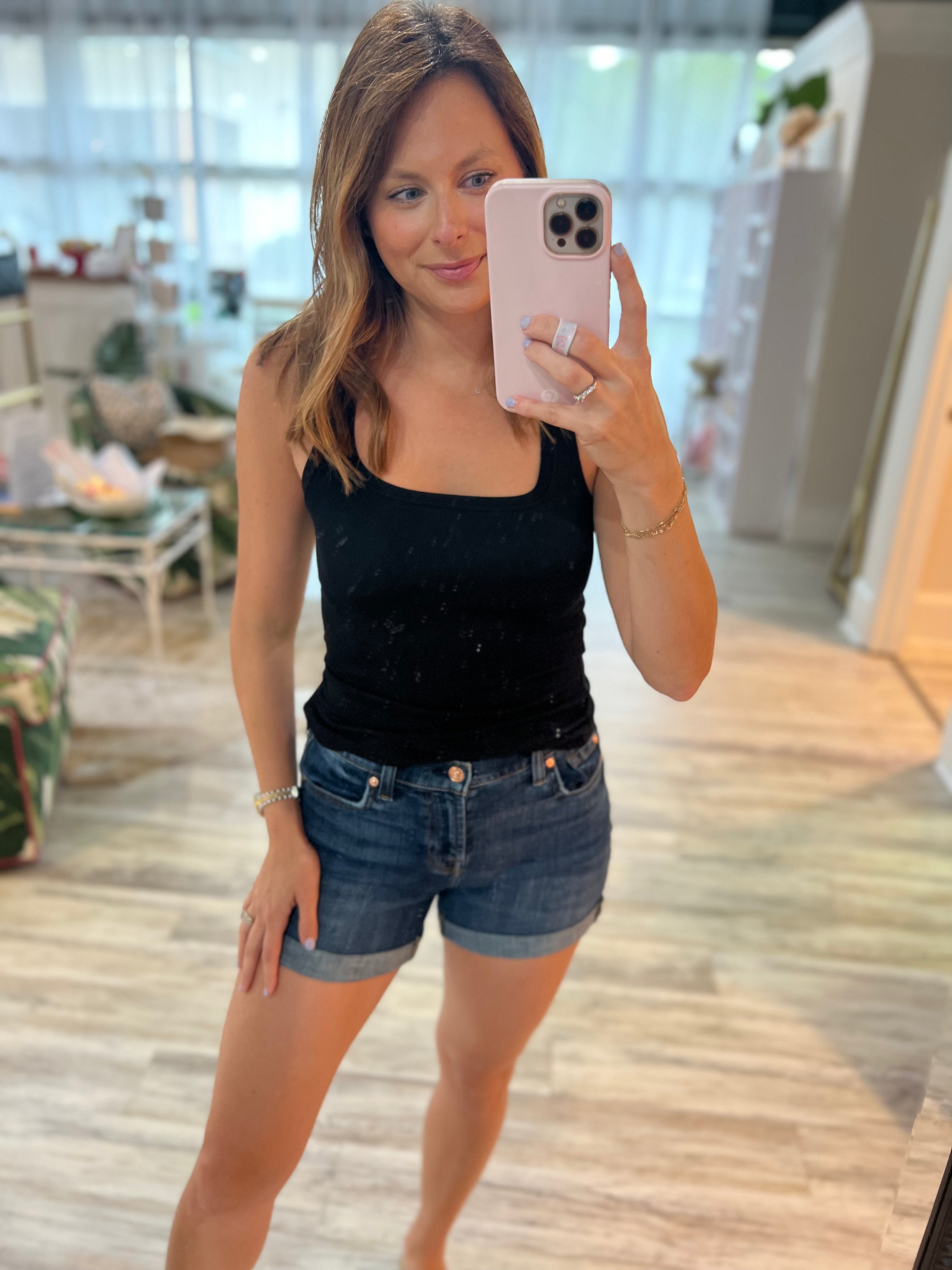 Valeria Square Neck Tank in Black
