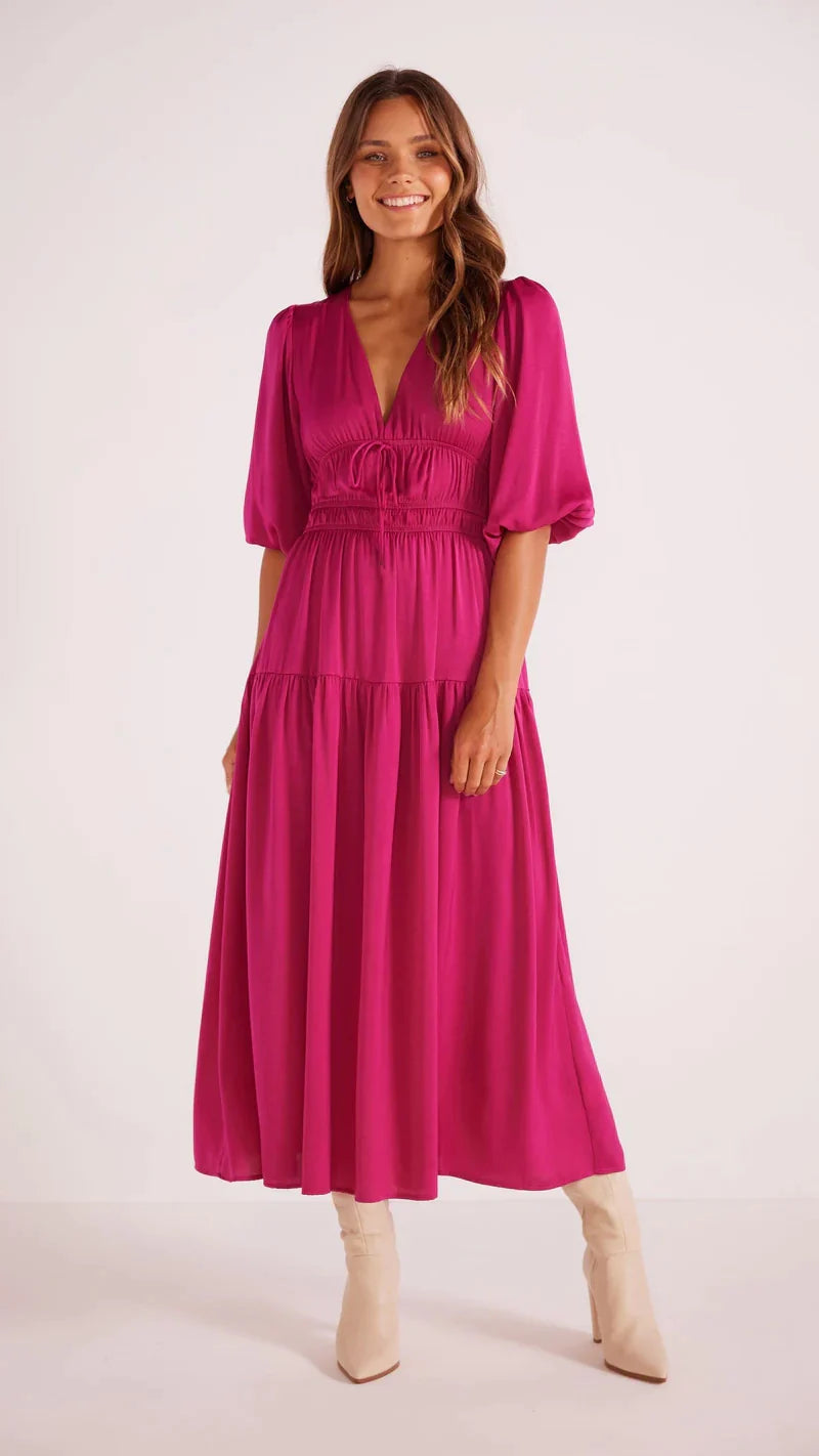 Berry Tiered Midi Dress