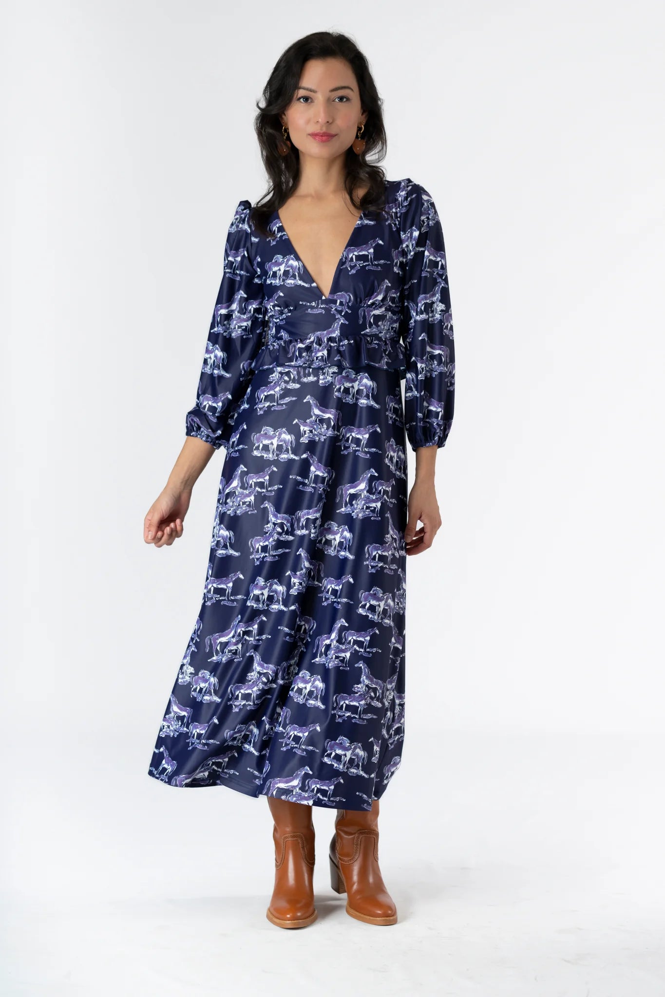 Dorothea Dress in Navy Horse Toile