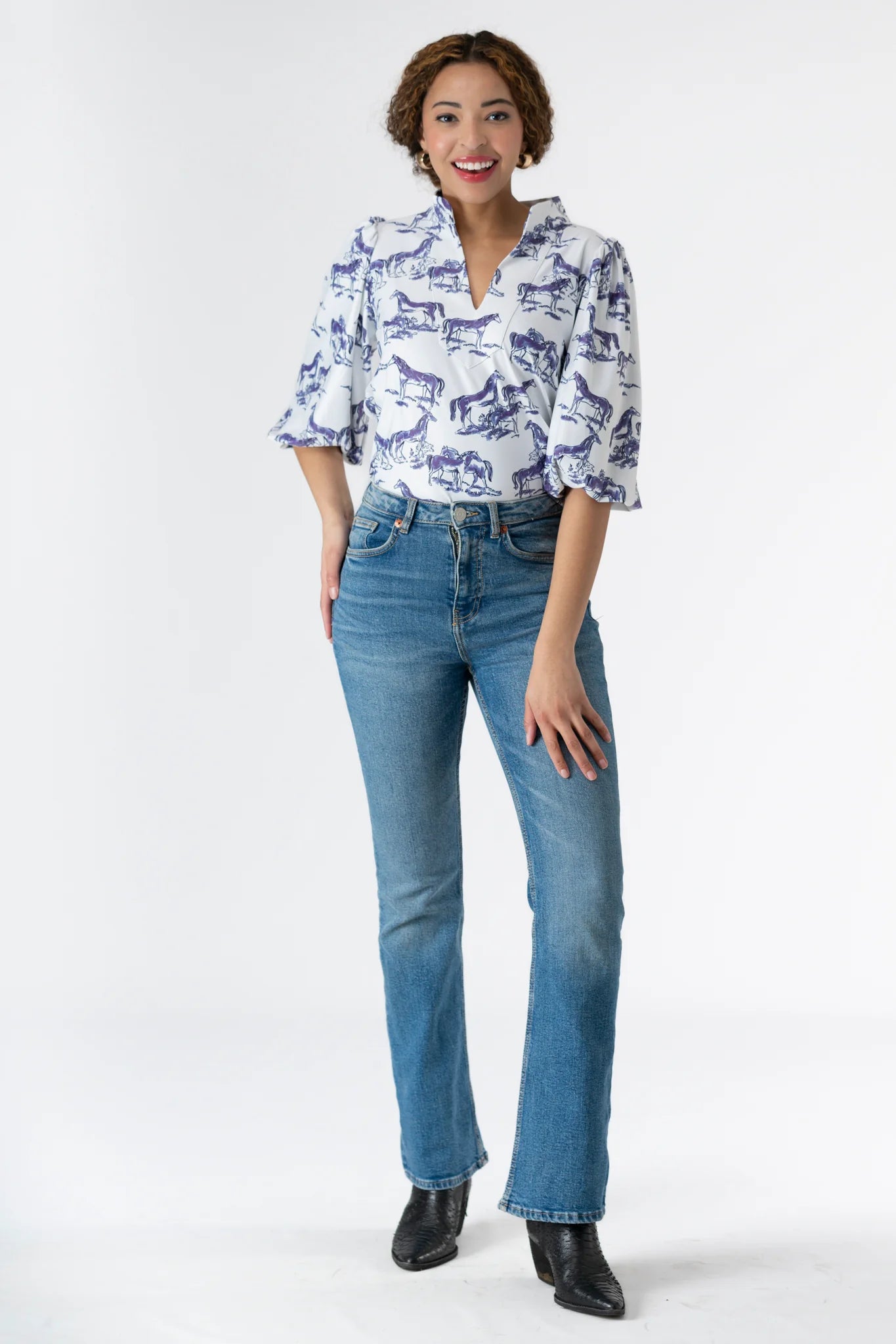 Eliza Top in Wild Horse Toile