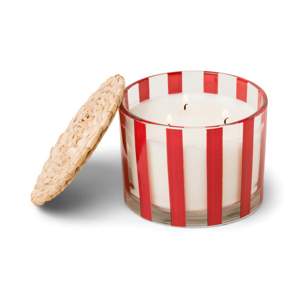 Al Fresco Blue Striped Candle - Rosewood Vanilla