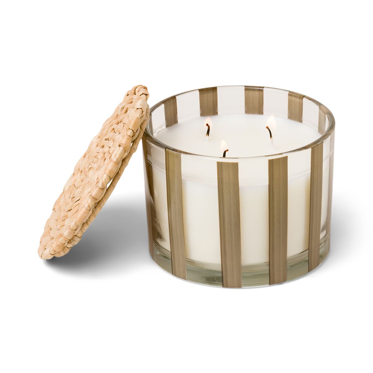 Al Fresco Striped Candle - Cotton + Teak