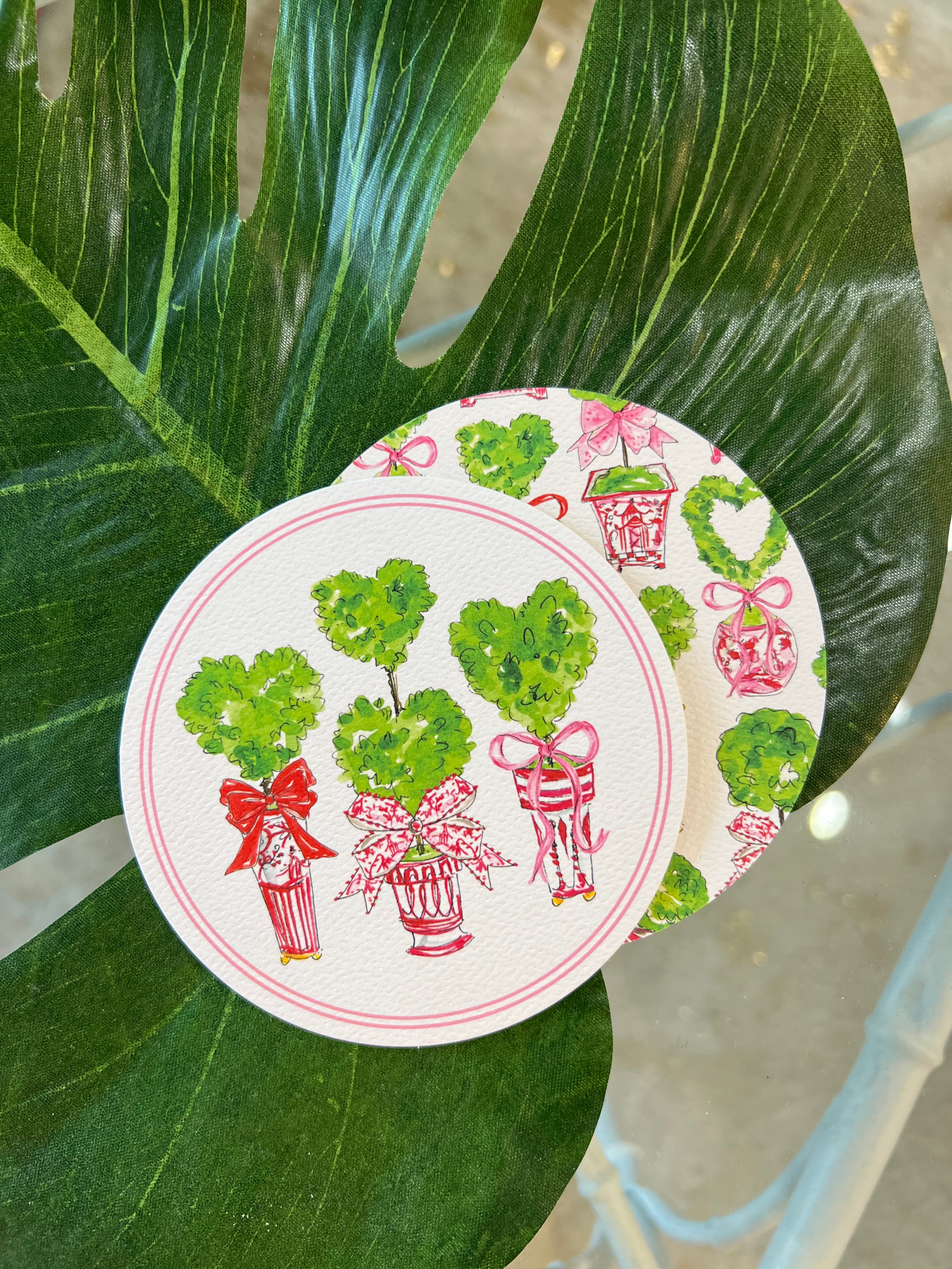 Round Valentine Topiary Coasters