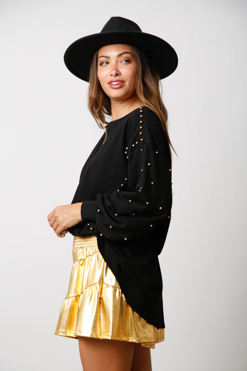 Studded French Terry Pullover