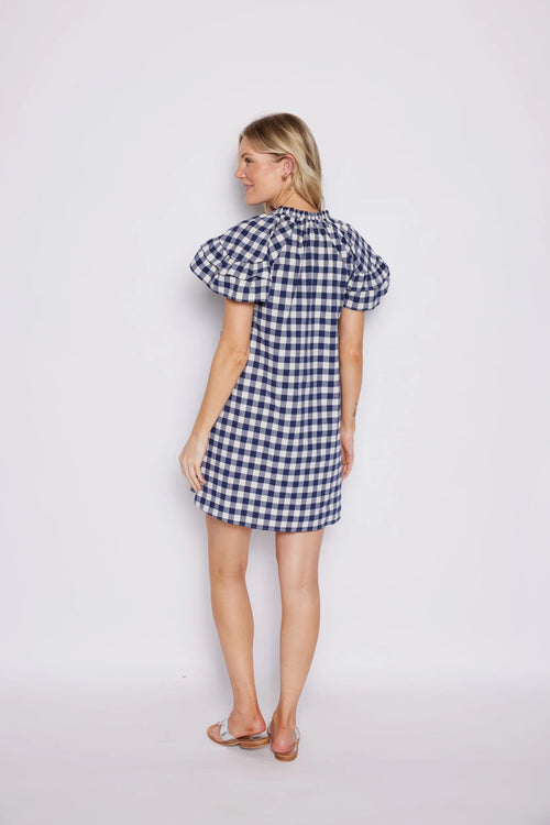 Navy Gingham Tassel Dress