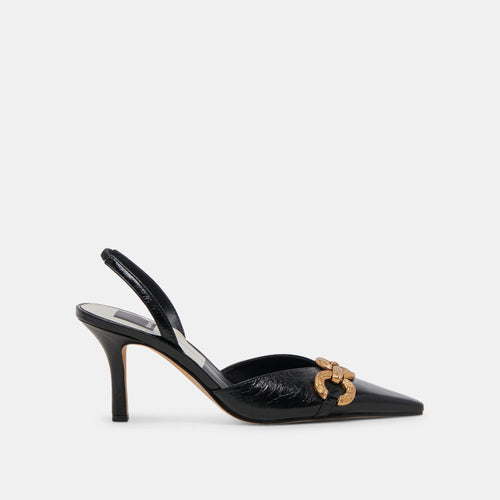 Haylee Heel in Black Crinkle Leather
