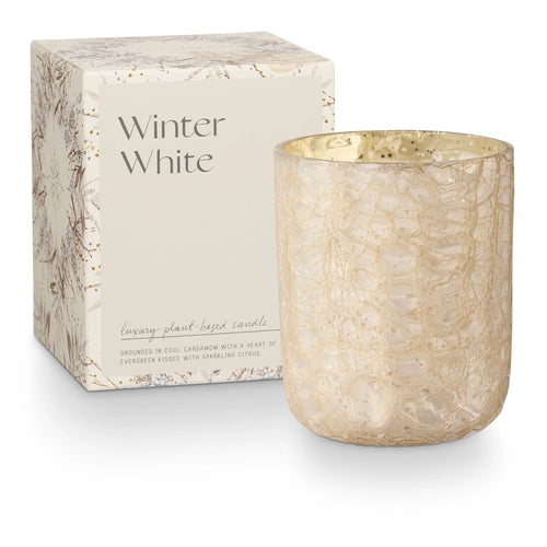 Crackle Glass Winter White Boxed Candle - Small