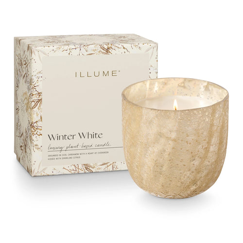 Crackle Glass Winter White Boxed Candle - Medium