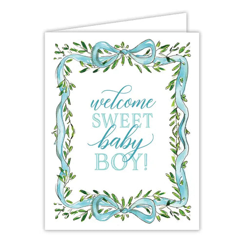 Welcome Sweet Baby Boy Greenery Card