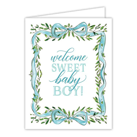 Welcome Sweet Baby Girl Greenery Card