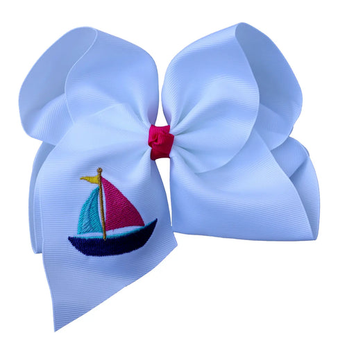 Embroidered Sailboat Hair Bow