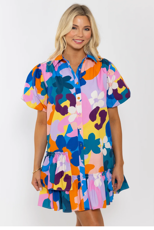 Vibrant Abstract Puff Dress