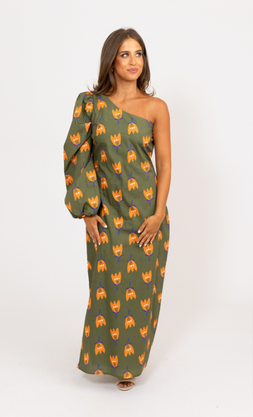 Anthro One Shoulder Maxi Dress