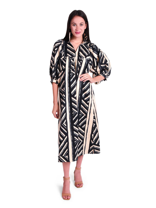 Stella Midi Dress in Plaid Noir