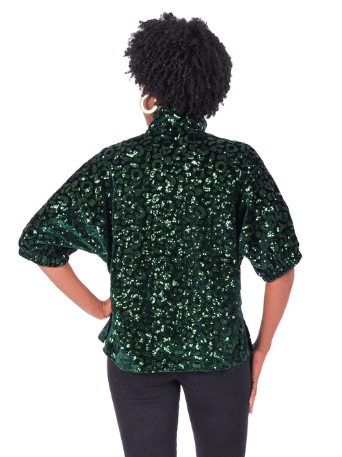 Poppy Top in Green Sequin Cheetah