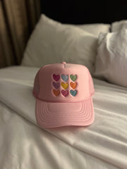Hearts Embroidered Trucker Hat