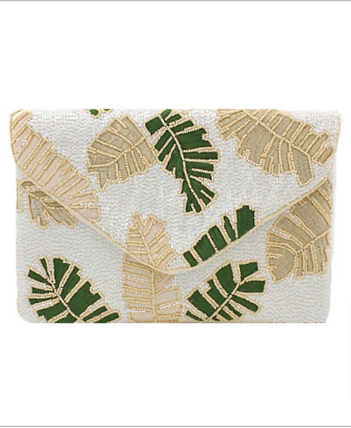 Tropical Leaves Beaded Clutch