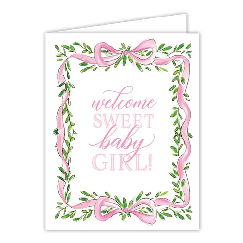 Welcome Sweet Baby Girl Greenery Card