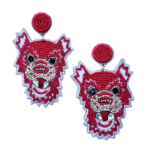Red Beaded Wolf Earrings