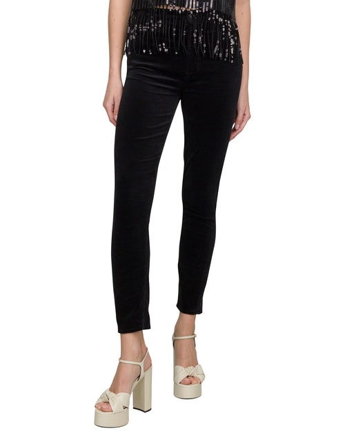 High Waist Ankle Skinny in Black Velvet