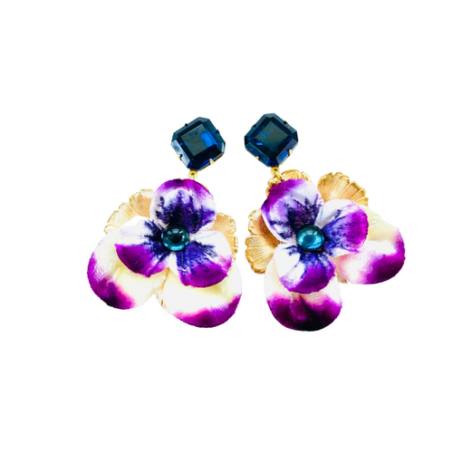 Pansy Velvet Floral Gemstone Earrings