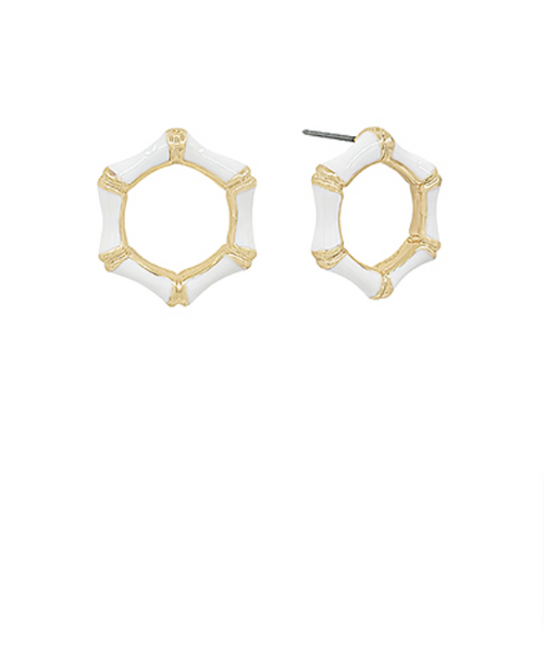 White Bamboo Hexagon Earrings